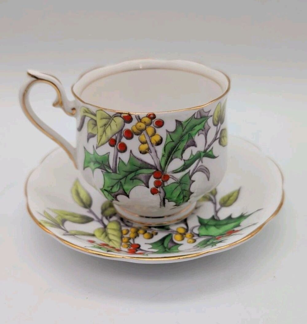 Royal Albert “Holly” FOTM Teacup & Saucer December Bone China England Hand paint